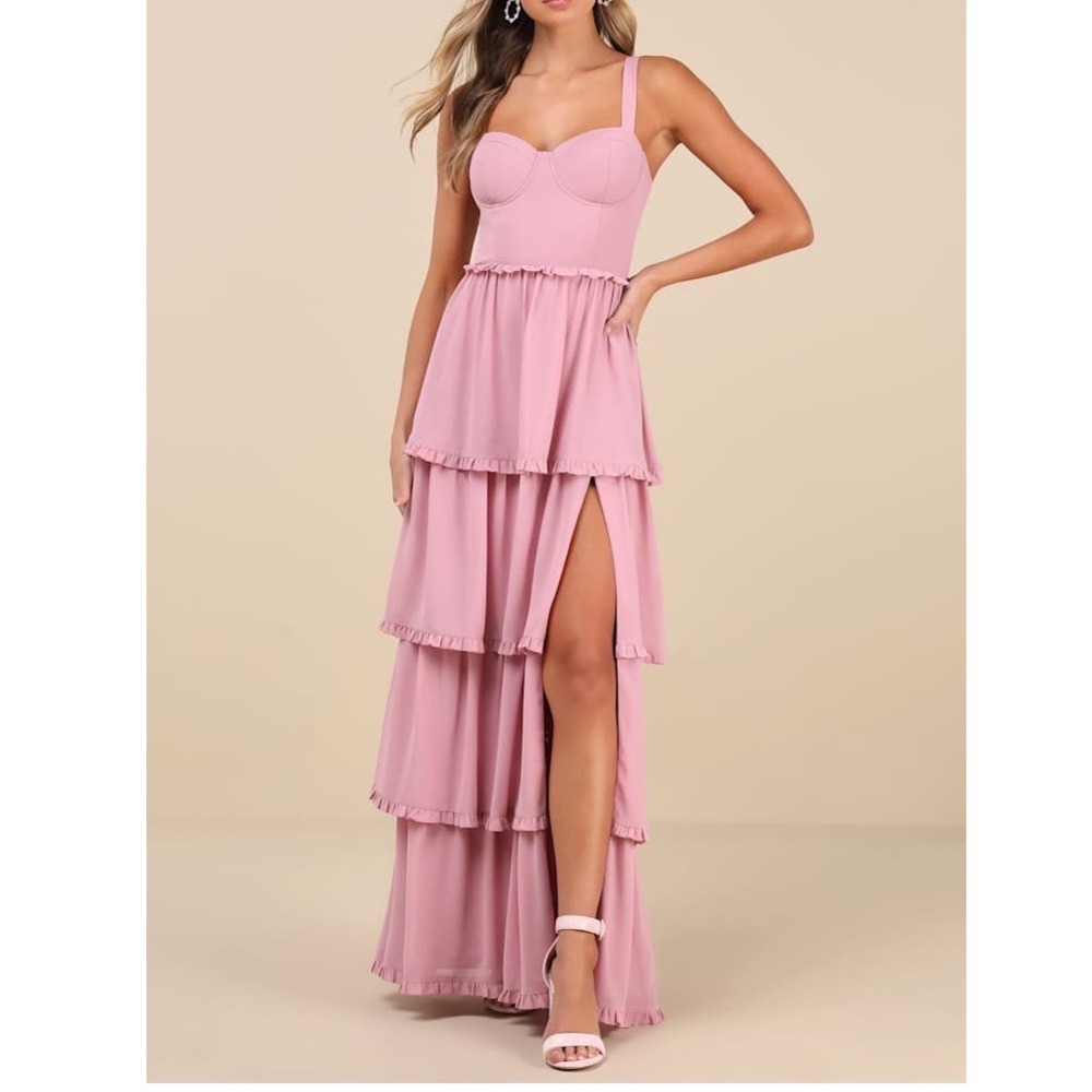 NWT Lulus Sophisticated Occasion Pink Bustier Lace-Up Maxi Dress 3X